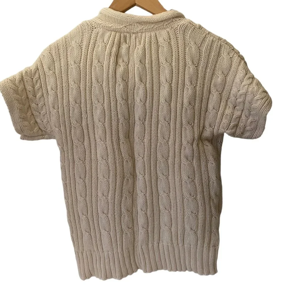 Pure handknit short sleeve beige cardigan shrug cableknit sweater women S/M‎